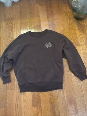 Hollister Brown Crewneck Sweatshirt with Horseshoe Graphic